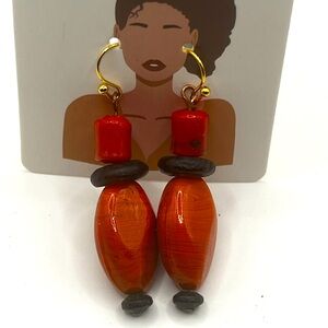 Elegant Gold and Red Beaded Earrings